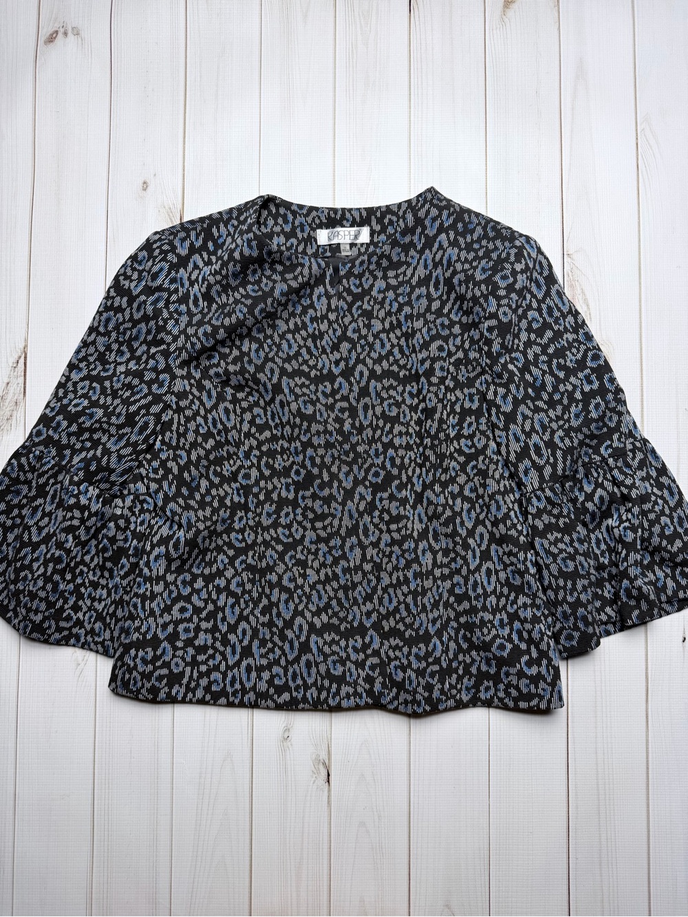 Kasoer Blue Leopard Print Bell Sleeve blazer/top
